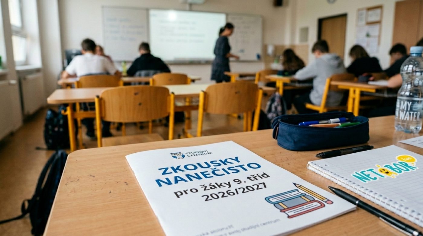 Zkoušky nanečisto — žáci 9. tříd v učebně